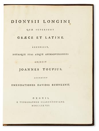 LONGINUS, DIONYSIUS CASSIUS. Dionysii Longini quae supersunt.  1778